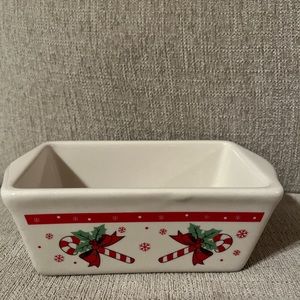 Century Mini Bread Loaf Pans Baking Stoneware Dishes - Christmas Candy Cane